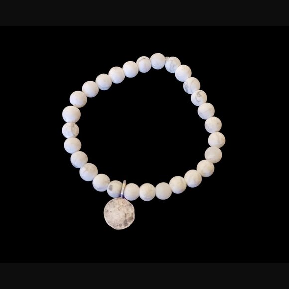 925 Sterling Silver Coin Initial L Howlite Stretch Bracelet Size Small-Medium - Picture 5 of 10
